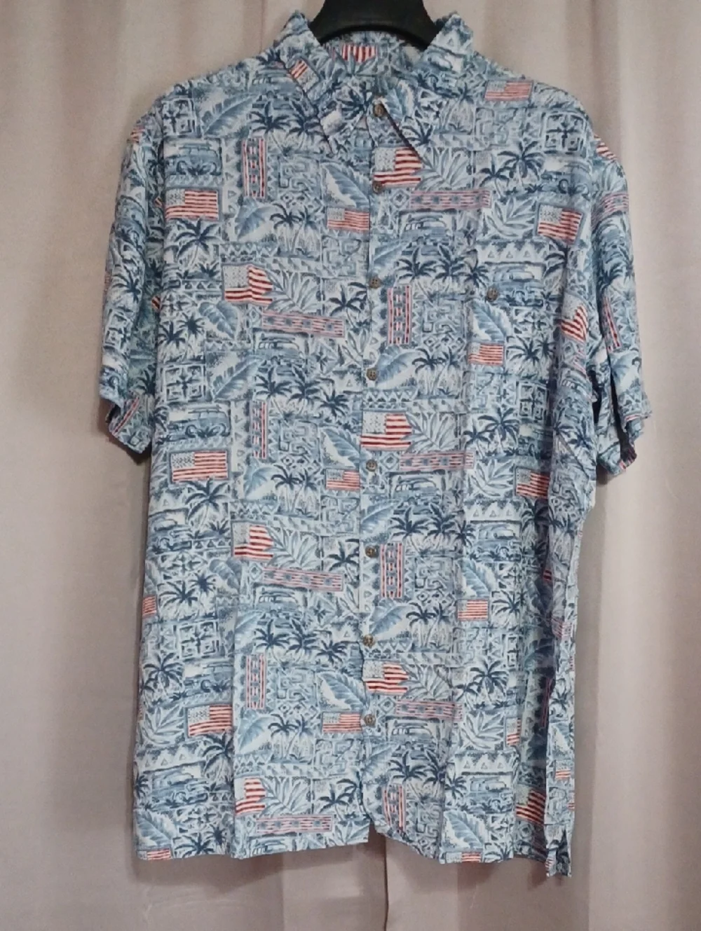 The Foundry Supply Co. Blue Short-Sleeve Tropical Flag Print Button-Down Shirt